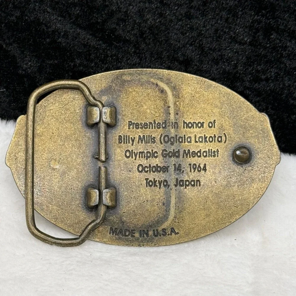 Vintage Belt Buckle Billy Mills Medal Anniversary American Indian